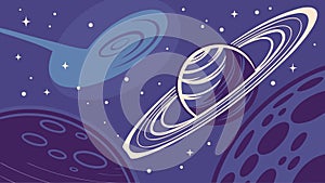 Abstract Planets in Interstellar Space with Rings, vector design Generative AI