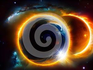 abstract planets and space background with stars, Ai generated