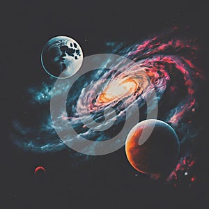 abstract planets and space background with stars.