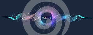 Abstract plexus background with connected lines and dots. Quantum computer technology. Deep learning artificial