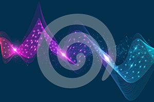 Abstract plexus background with connected lines and dots. Wave flow. Plexus geometric effect Big data with compounds