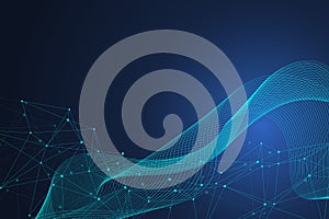 Abstract plexus background with connected lines and dots. Wave flow. Plexus geometric effect Big data with compounds