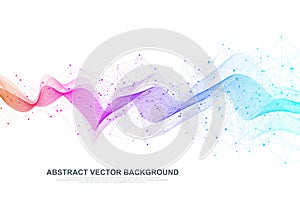 Abstract plexus background with connected lines and dots. Wave flow. Plexus geometric effect Big data with compounds