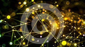 Abstract Plexus Network Background - Tech Data Connection, Golden Glowing Nodes And Lines