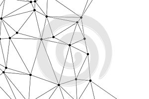 Abstract plexus network with black dots and lines on white background representing digital connectivity and complex structures