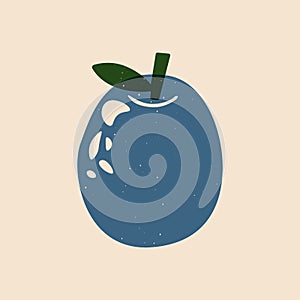 Abstract plum risograph sketch. Modern ripe juicy blue fruit, cartoon natural linocut print effect. Vector illustration