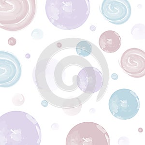 Abstract polka dot background, watercolor texture. Pattern with nude circle. Watercolor stains in pastel colors. Hand