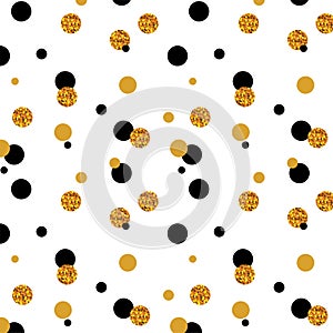 Abstract polka dot pattern with gold glitter effect. Confetti celebration, Falling golden abstract decoration for party