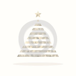 Abstract polygon chrismas tree isolated on beige background - festive minimalistic design. Creative new year card