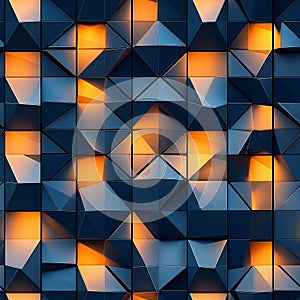 abstract polygon mesh texture with cubist panels in orange and navy tones