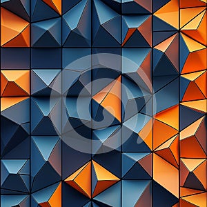 abstract polygon mesh texture with cubist panels in orange and navy tones