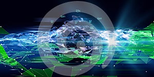 Abstract polygonal analyze algorithm artificial intelligence data. Analytics algorithms banner for science, technology and