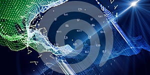 Abstract polygonal background artificial intelligence on grid data. Analytics algorithms banner for science, technology and