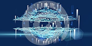 Abstract polygonal background artificial intelligence sphere on grid data.  Analytics algorithms banner for science, technology