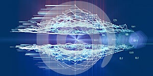 Abstract polygonal background artificial intelligence sphere on grid data.  Analytics algorithms banner for science, technology