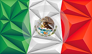 Abstract polygonal background with colorful green, white and red stripes of the Mexican flag. Mexico polygonal flag