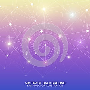 Abstract polygonal background with connected lines and dots. Minimalistic geometric pattern. Molecule structure and