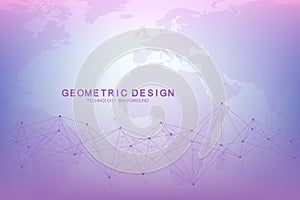Abstract polygonal background with connected lines and dots. Minimalistic geometric pattern. Molecule structure and