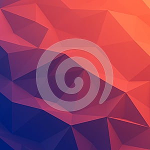 Abstract polygonal background featuring a gradient of warm orange to deep blue