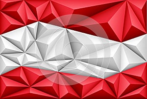 Abstract polygonal background in the form of colorful red and white stripes of the Austrian flag. Polygonal flag of Austria