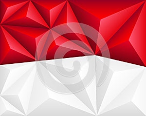 Abstract polygonal background in the form of colorful red and white stripes of the Monegasque flag. Polygonal flag of Monaco