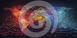 Abstract polygonal background with world map and connecting lines