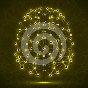 Abstract polygonal brain with glowing dots and lines