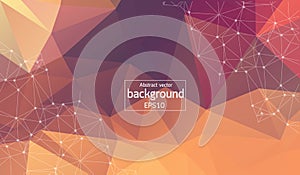 Abstract polygonal brown background with connected dots and lines, connection structure, futuristic hud background