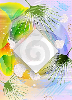 Abstract polygonal design with palm leaves.