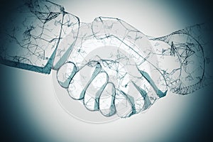 Abstract polygonal handshake on gray background