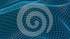 Abstract polygonal space with dots and lines motion. Dynamic triangular wave background. 3d . Seamless loop. 4K