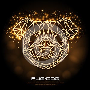 Abstract polygonal tirangle animal pug-dog neon sign.
