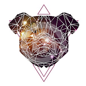 Abstract polygonal tirangle animal pug-dog on open space background.
