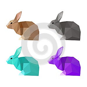 Abstract polygonal triangle geometric rabbit set isolated on white background for use in design