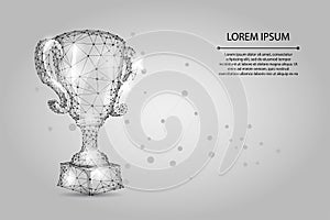 Abstract polygonal Trophy cup. Low poly wireframe vector illustration. Champions award for sport victory.