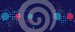 Abstract polygonal vector background with connecting dots, letters and lines.