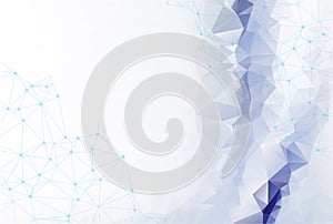 Abstract polygonal White Blue background with connected dots and lines, connection structure, futuristic hud background