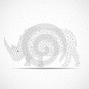Abstract polygonal wireframe rhinoceros of lines photo