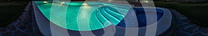 Abstract Pool with blue water background. Top view of swimming pool and floor texture. Panorama of pool bottom with tile