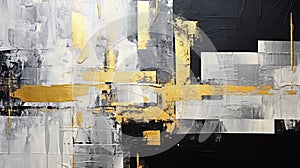 Abstract Painting: Black, White, And Gold With Industrial Texture photo