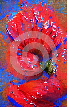 Abstract poppy flowerand water drop paintings in acryl style