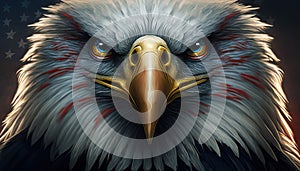 Abstract portrait of an American eagle with USA flag. Stars and stripes with bald eagle. Strength, patriotism, emblem, symbol.