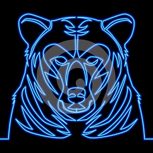 Abstract portrait of a bear\'s head icon neon glow vector concept
