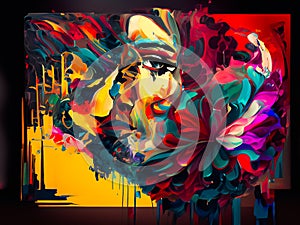 Abstract portrait of a beautiful woman with bright make-up