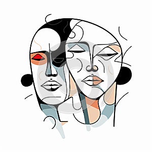 Abstract Portrait Man And Woman: Ritualistic Masks In Vector Illustration photo