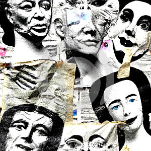 Abstract portrait faces collage, pop art fashion design