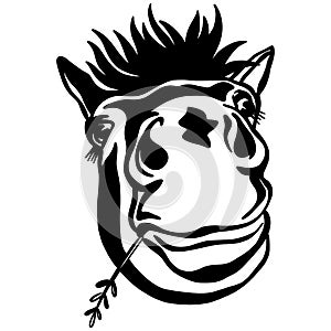 Abstract portrait of a funny pony black contour illustration