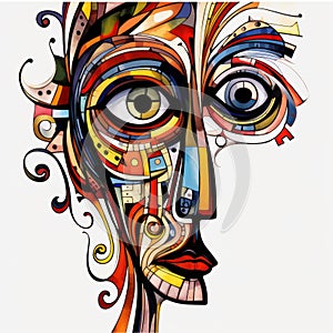 Abstract Portrait Of A Woman With Surrealistic Cartoon Style