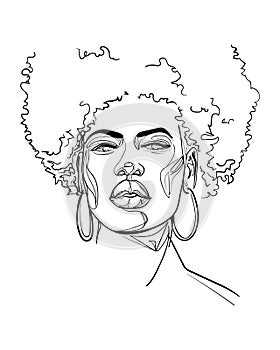 Abstract portrait of young African woman in minimalistic modern style. Line drawing