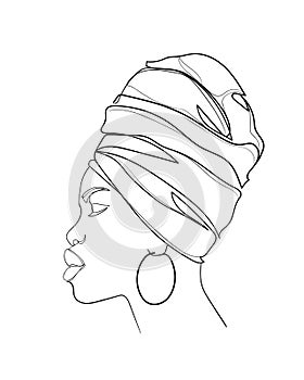 Abstract portrait of young African woman in minimalistic modern style. Line drawing.